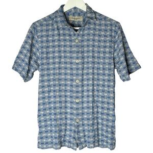 Tommy Bahama Silk Blue Checkered Short Sleeve Button Down Shirt Small
